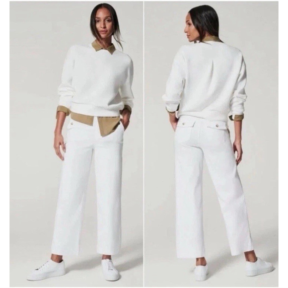Spanx Pants - Spanx Women’s Stretch Twill Cropped Wide Leg Pants M Bright White Shapewear